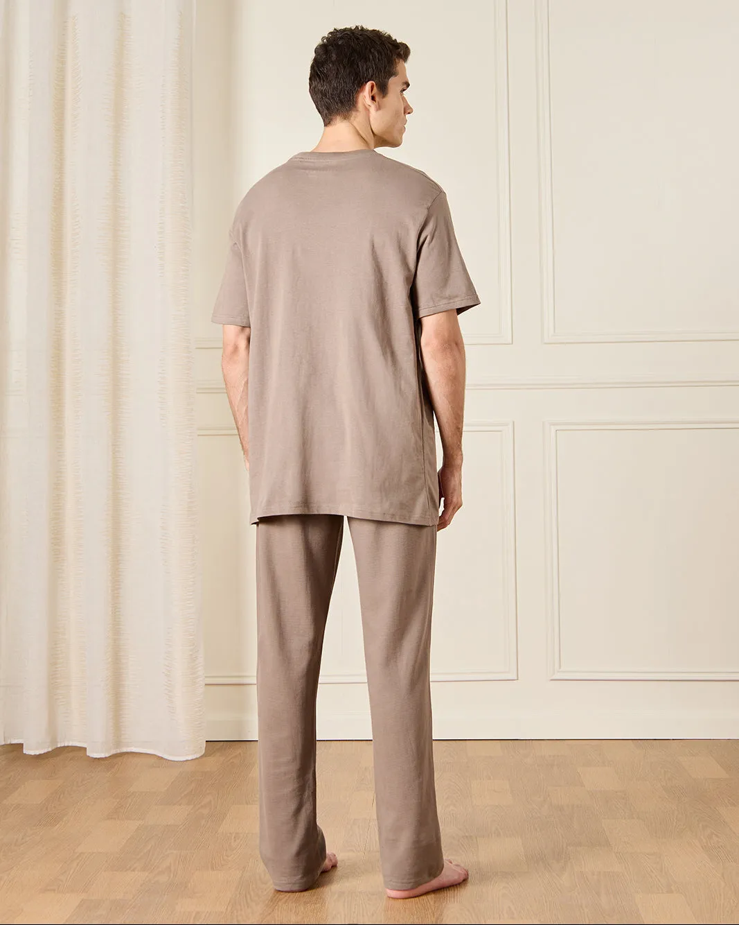 Men Beige Solid Pyjama Set (2 Piece) sold by Redtag product image thumbnail 4