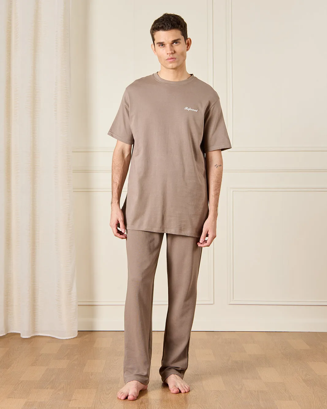 Men Beige Solid Pyjama Set (2 Piece) sold by Redtag
