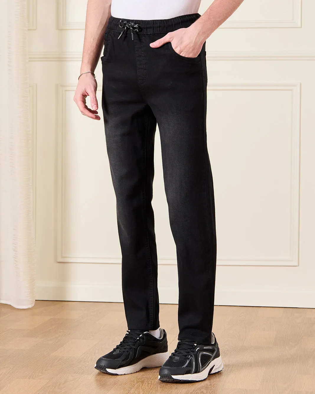 Senior Boys Black Pull-on Jeans sold by Redtag