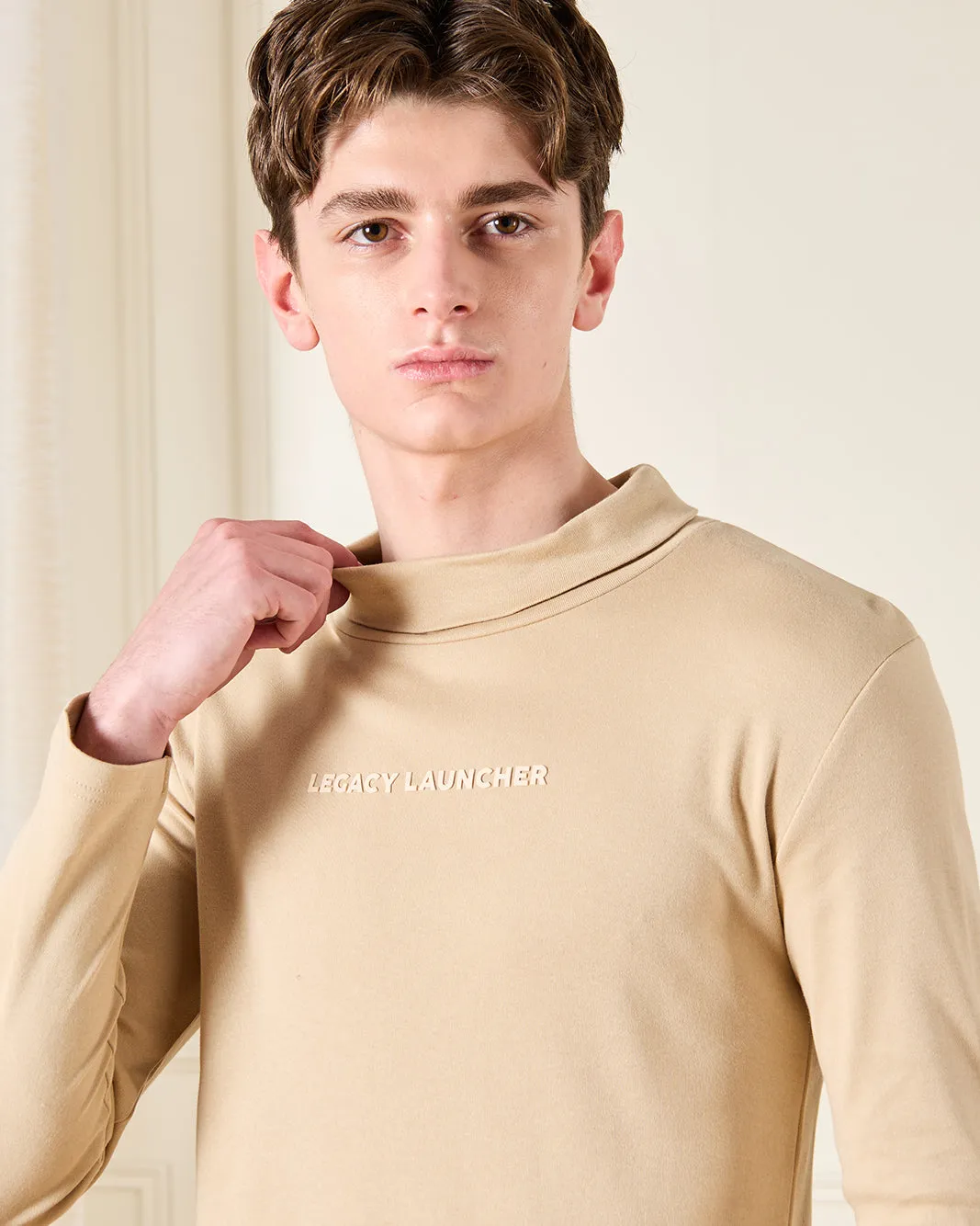 Senior Boys Beige High Neck T-Shirt sold by Redtag product image thumbnail 4