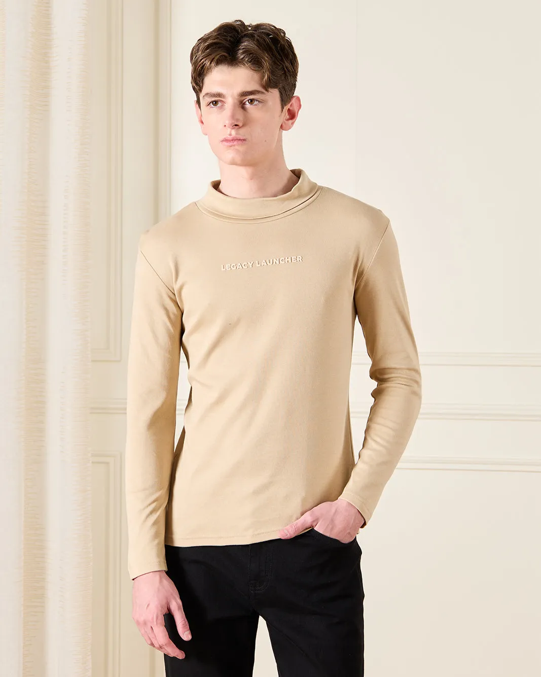 Senior Boys Beige High Neck T-Shirt sold by Redtag
