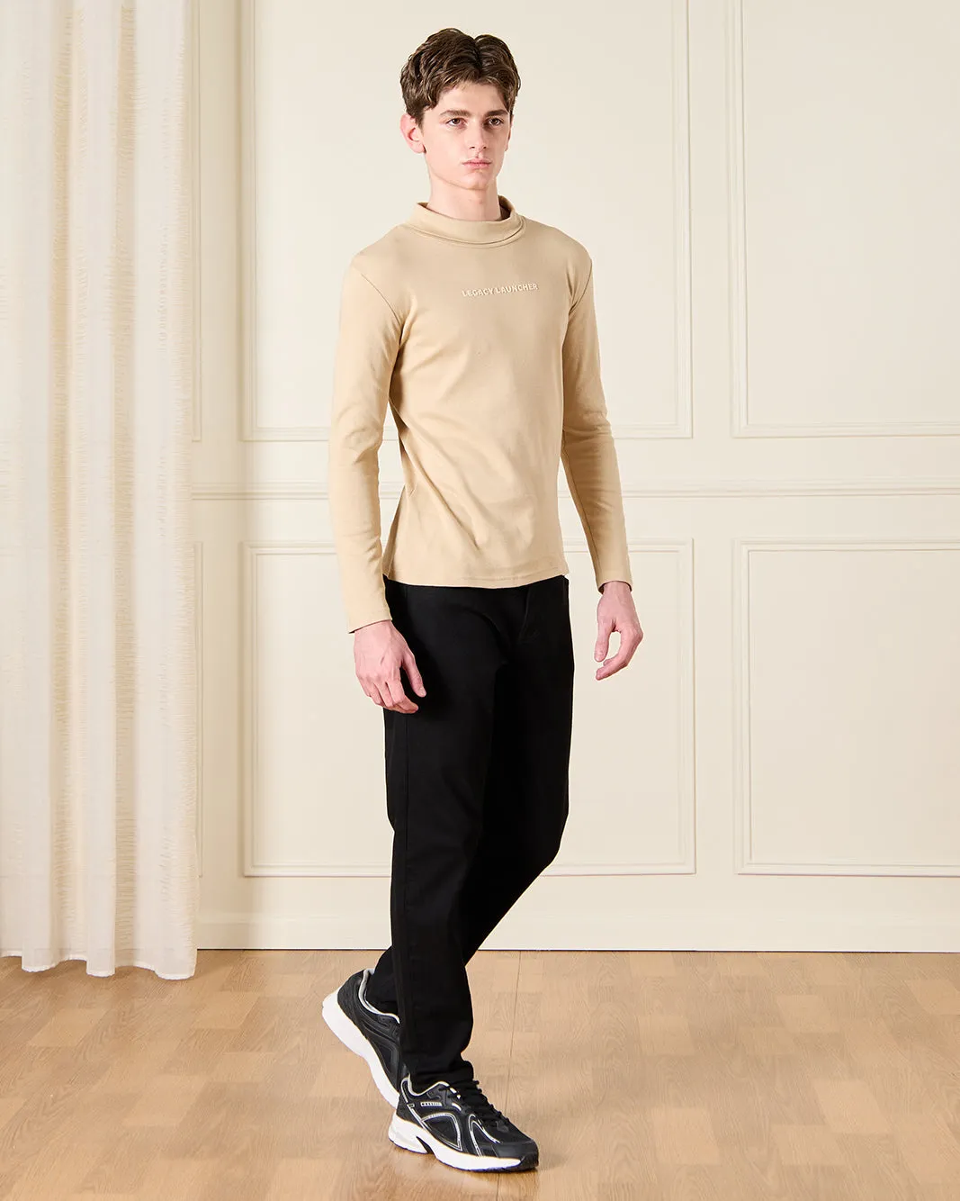 Senior Boys Beige High Neck T-Shirt sold by Redtag product image thumbnail 2