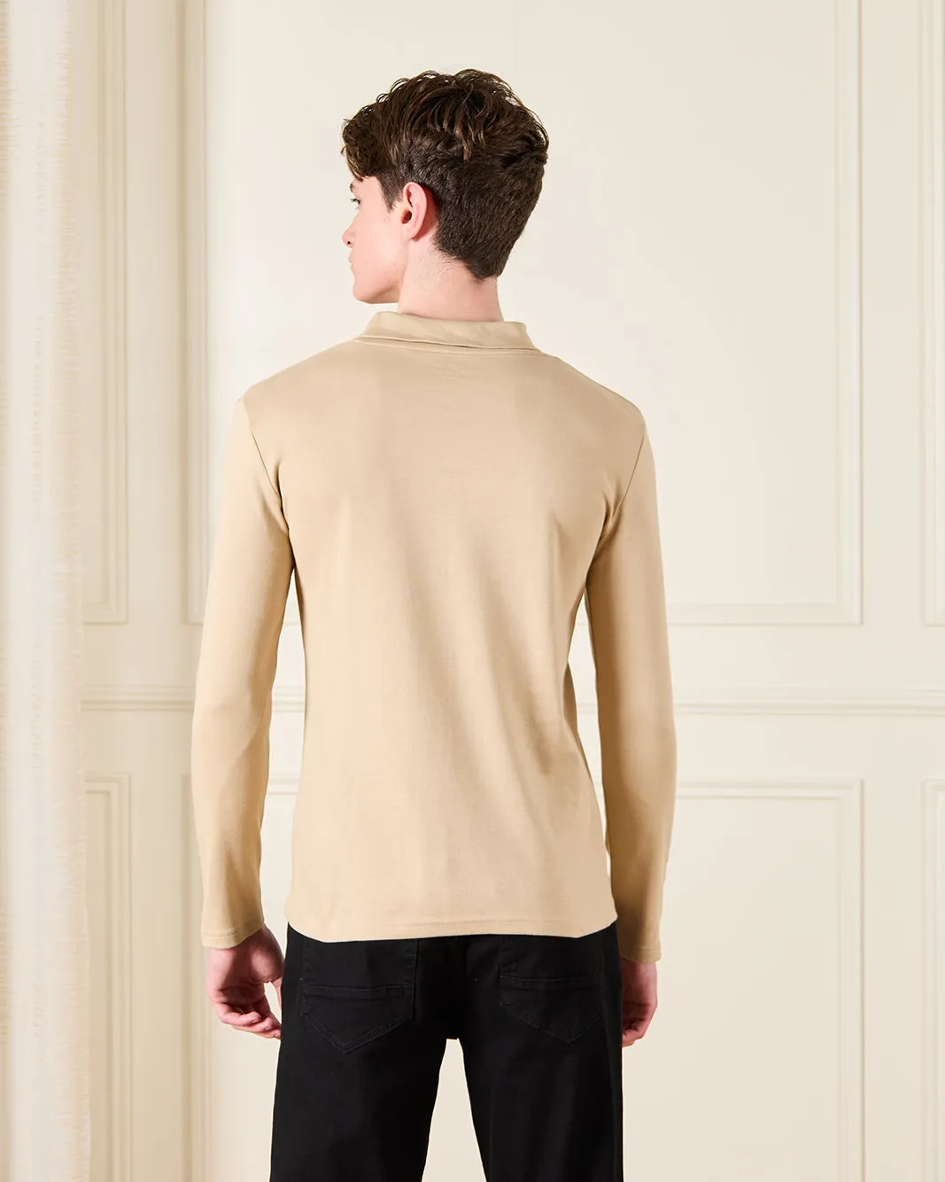 Senior Boys Beige High Neck T-Shirt sold by Redtag product image thumbnail 3
