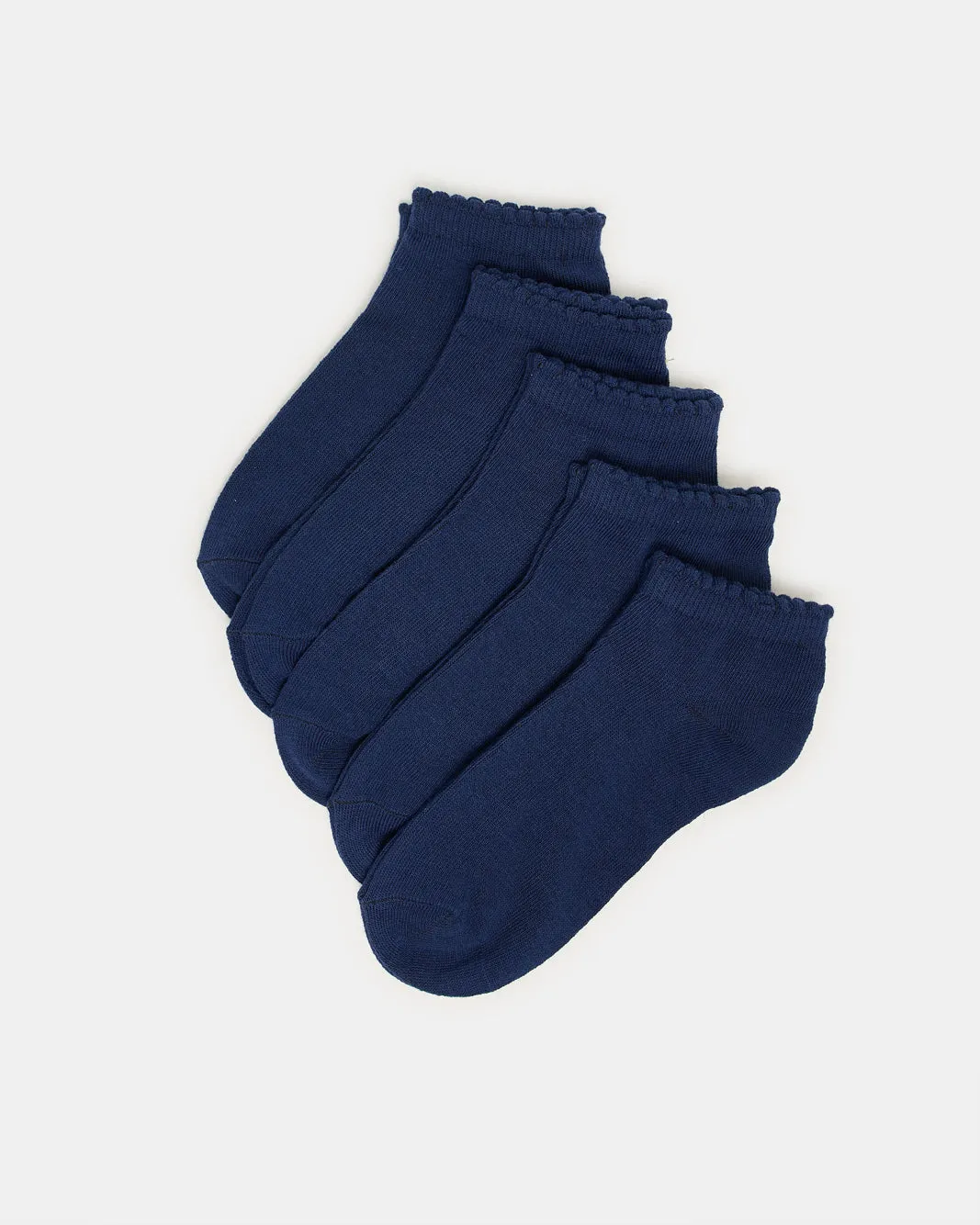 Senior Girls Navy Low Ankle Socks With Scallop Welt Edge (5 Pairs) sold by Redtag