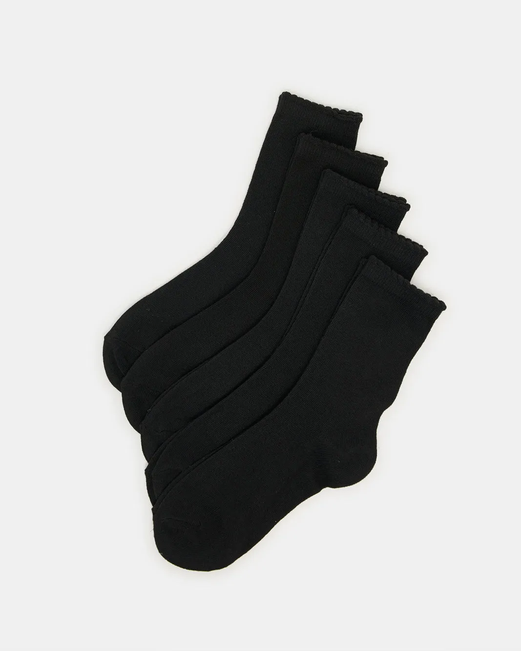 Senior Girls Black Crew Length Socks With Scallop Welt Edge (5 Pairs) sold by Redtag