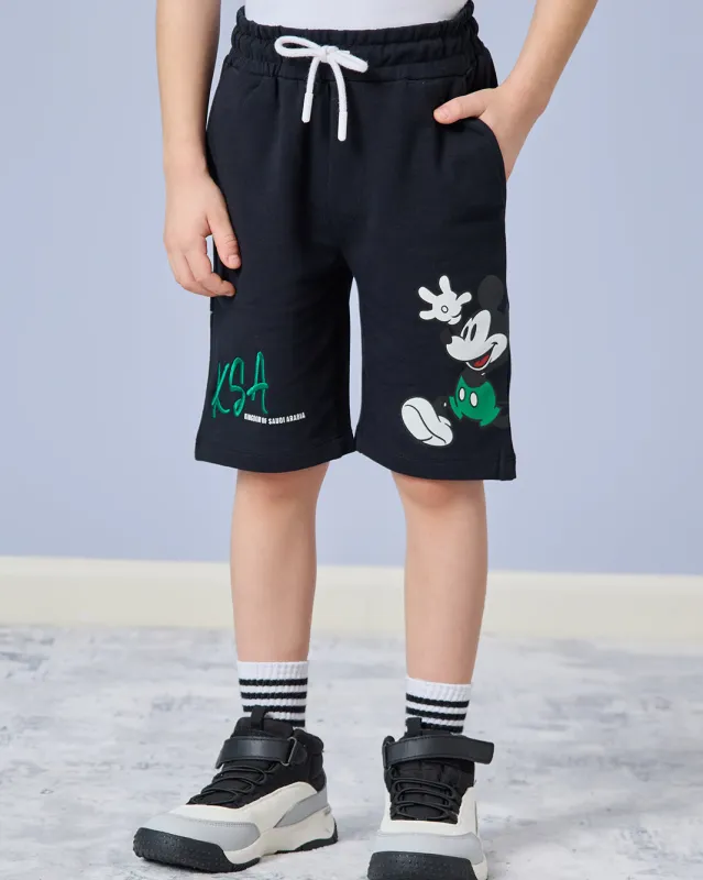 Boys Black KSA Mickey Printed Shorts sold by Redtag