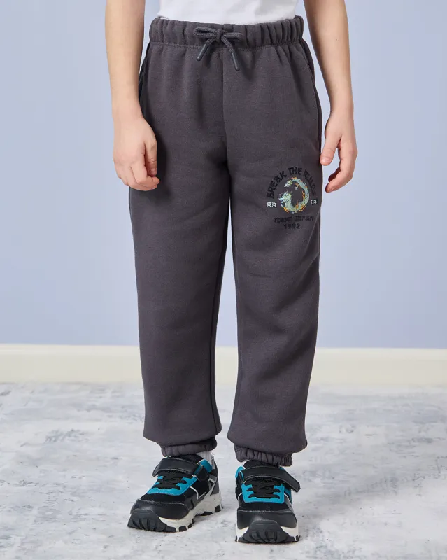 Boys Charcoal Embroidered Track Pants sold by Redtag