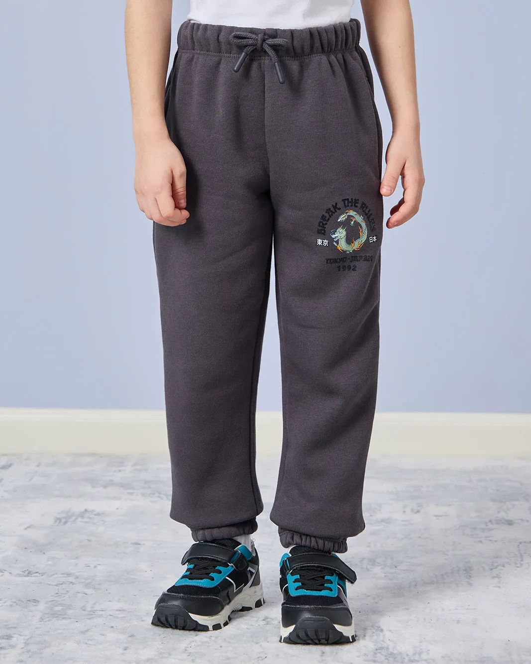 Boys Charcoal Embroidered Track Pants sold by Redtag