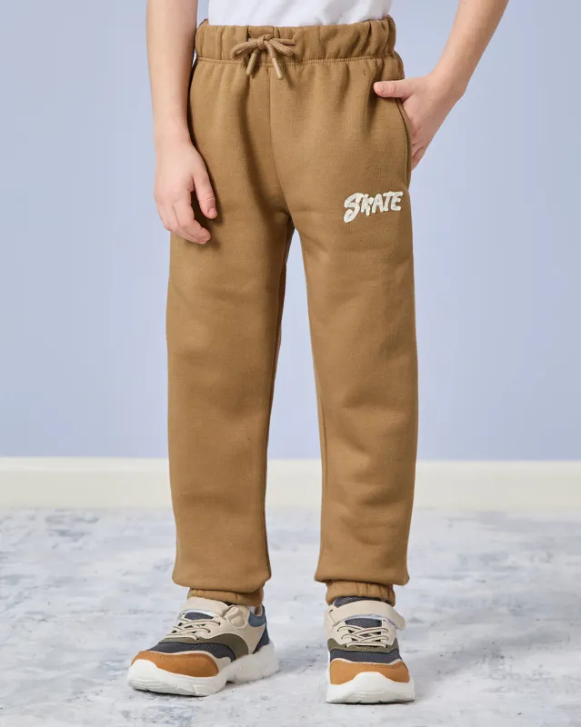 Boys Brown Embroidered Track Pants sold by Redtag