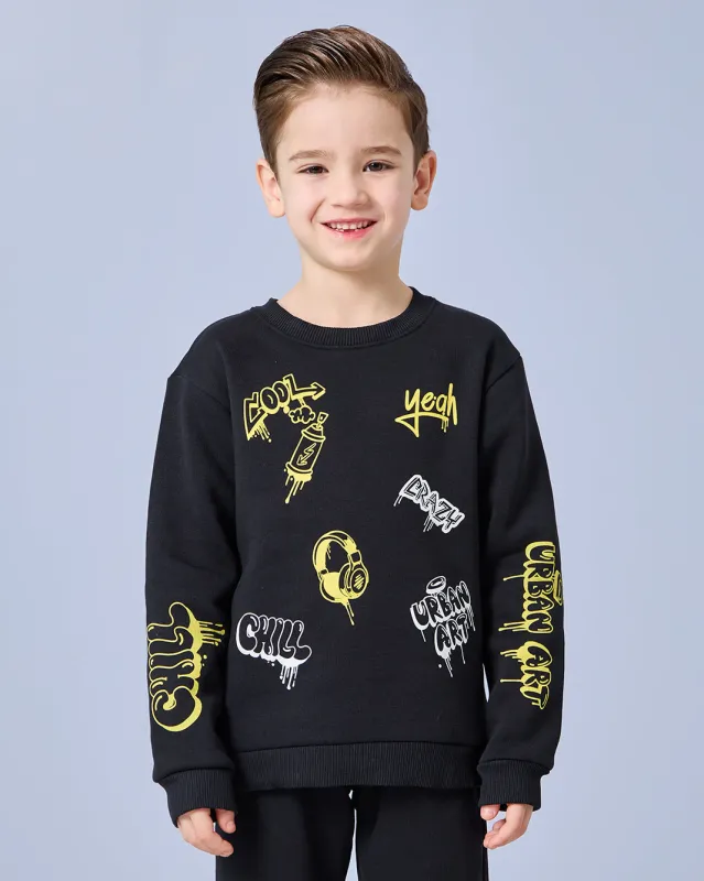 Boys Black Printed Sweatshirt sold by Redtag