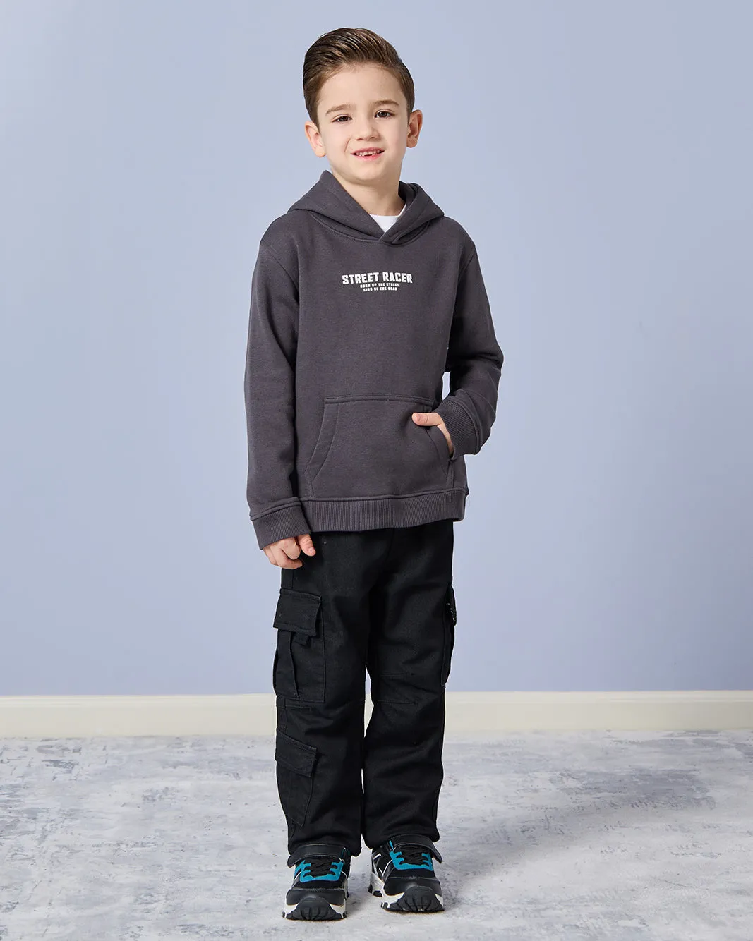 Boys Charcoal Hooded With Kangaroo Pocket Sweatshirt sold by Redtag product image thumbnail 2