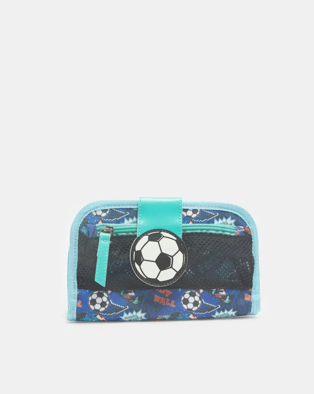 Blue Football Pencil Case With Mesh sold by Redtag