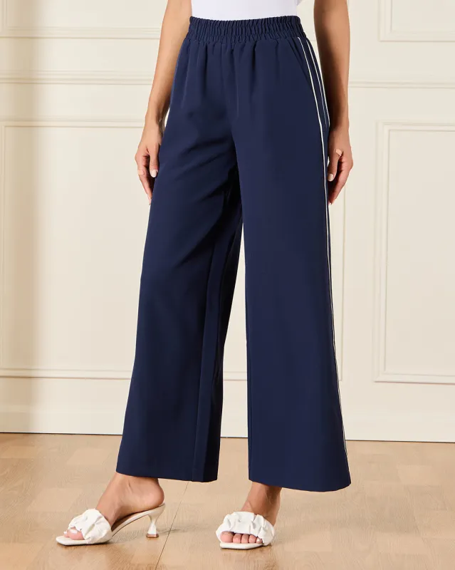 Women Navy Piping Embellished Trousers sold by Redtag