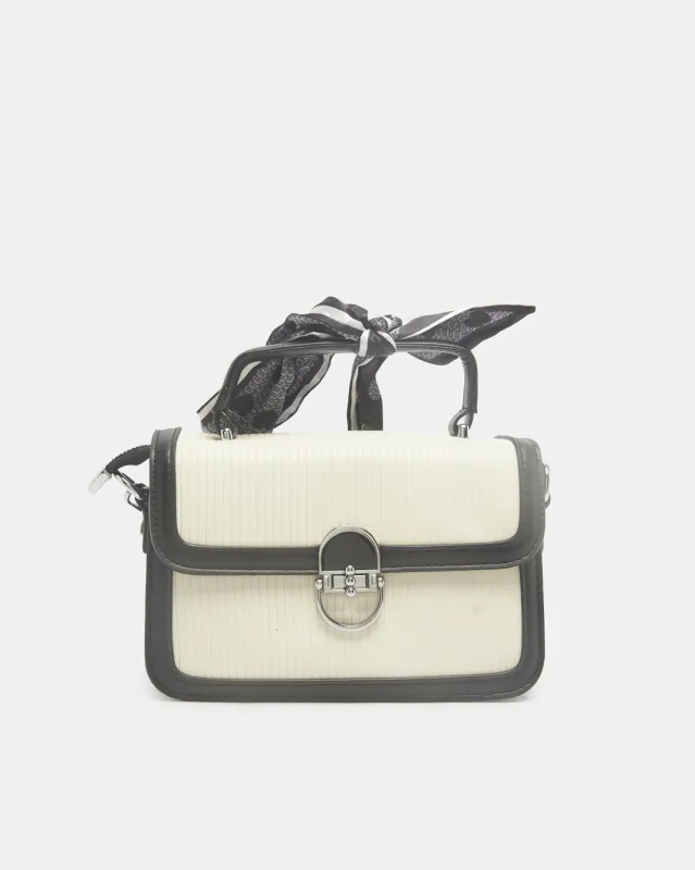 Women Black & White Handbag With Scarf sold by Redtag