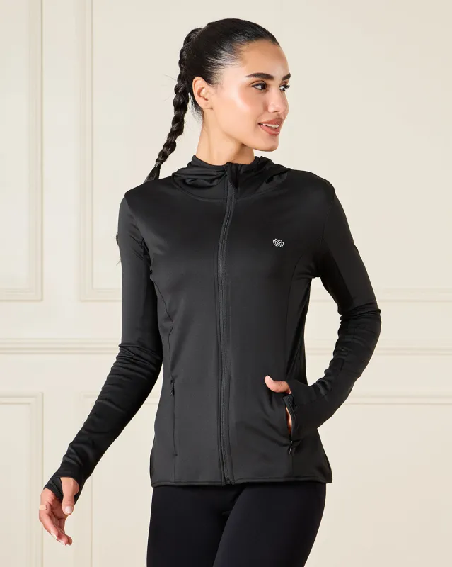 Women Black Zip Through Active Jacket sold by Redtag