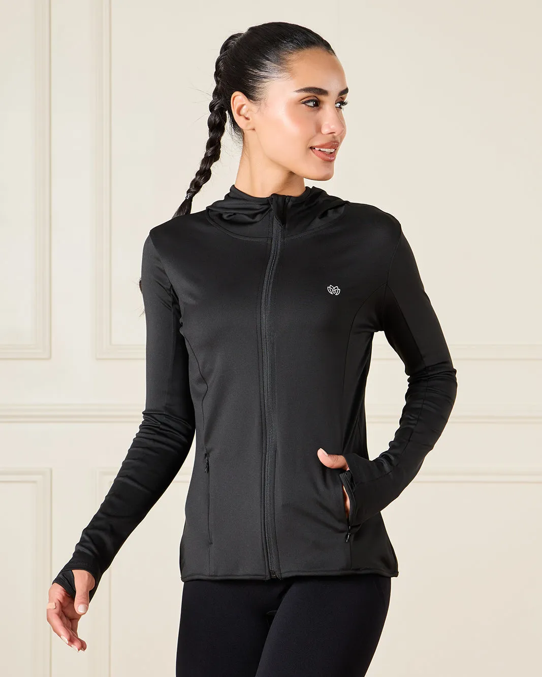 Women Black Zip Through Active Jacket sold by Redtag