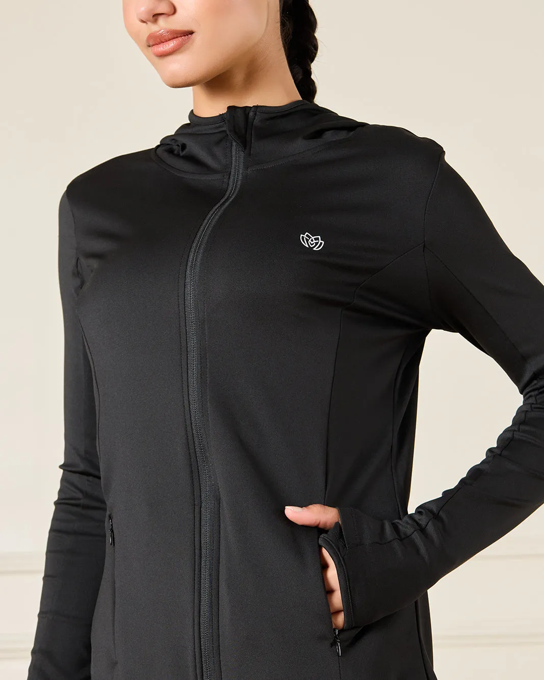 Women Black Zip Through Active Jacket sold by Redtag product image thumbnail 4