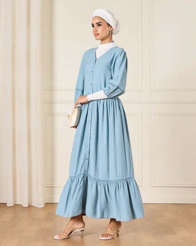 Women Blue Button Front Kaftan Dress sold by Redtag