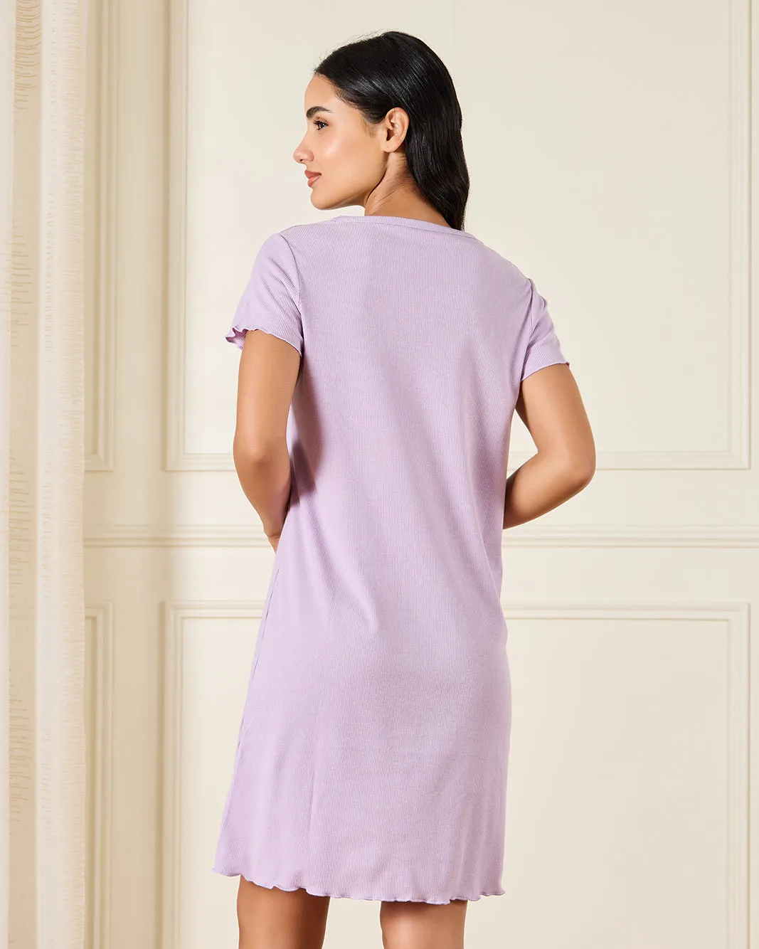 Women Purple Ribbed Night-Shirt sold by Redtag product image thumbnail 3