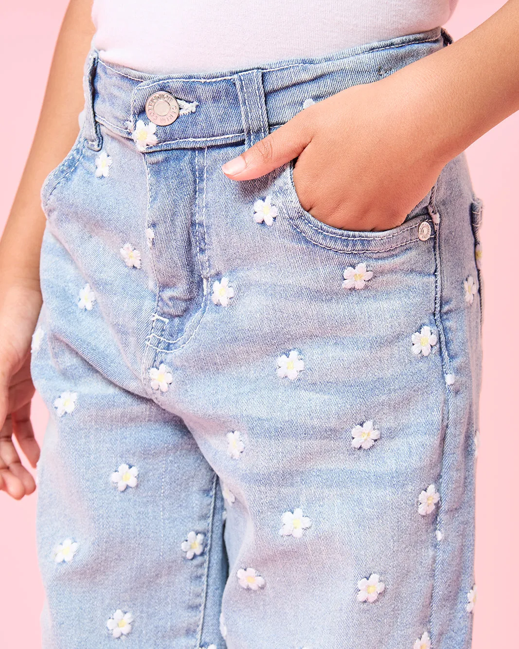 Girls Blue Embroidered Wide Leg Jeans sold by Redtag product image thumbnail 4