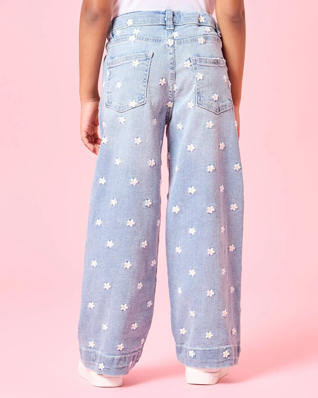 Girls Blue Embroidered Wide Leg Jeans sold by Redtag product image thumbnail 3