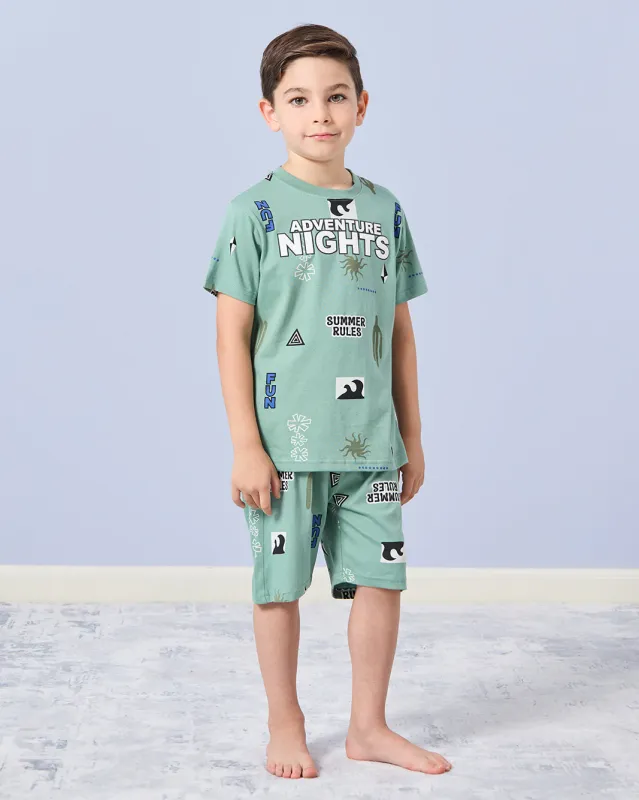 Boys Green Printed Pyjama Set (2 Piece) sold by Redtag