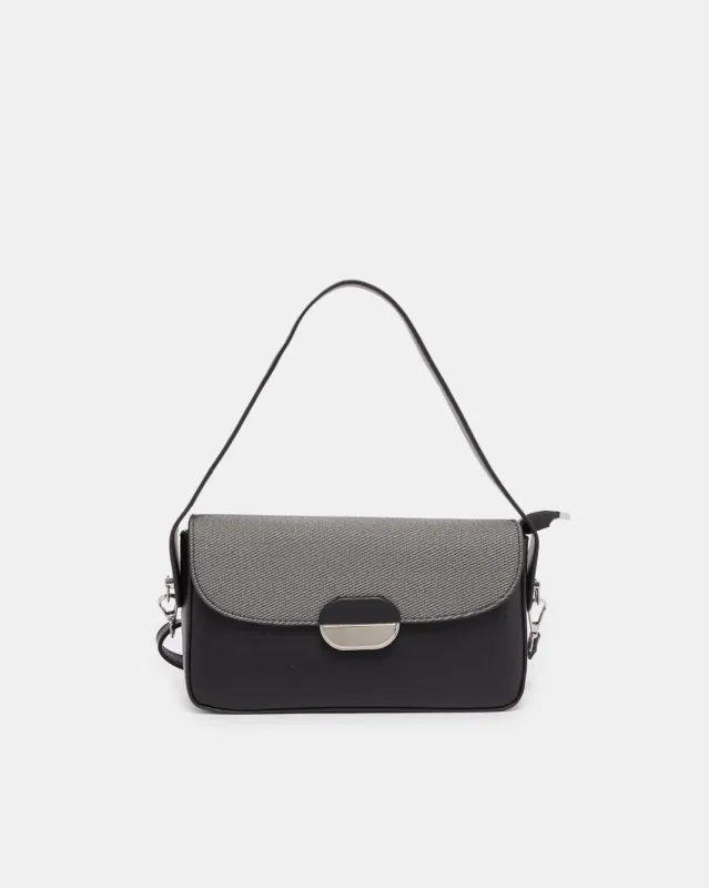 Women Black Textured Messenger Bag sold by Redtag