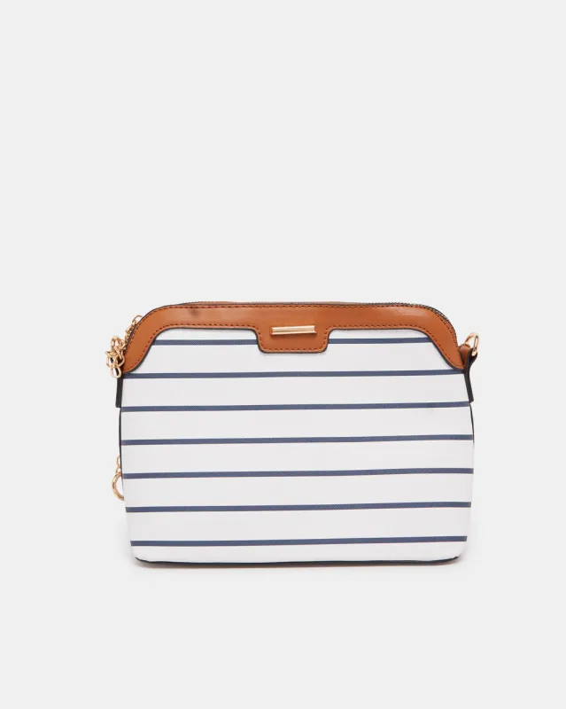 Women White Striped Messenger Bag sold by Redtag