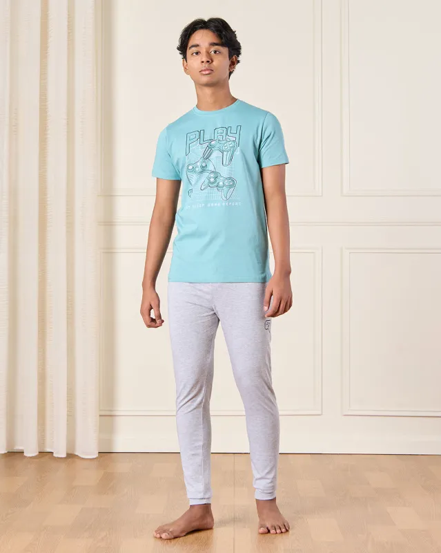 Senior Boys Green And Grey Printed Pyjama Set (2 Piece) sold by Redtag