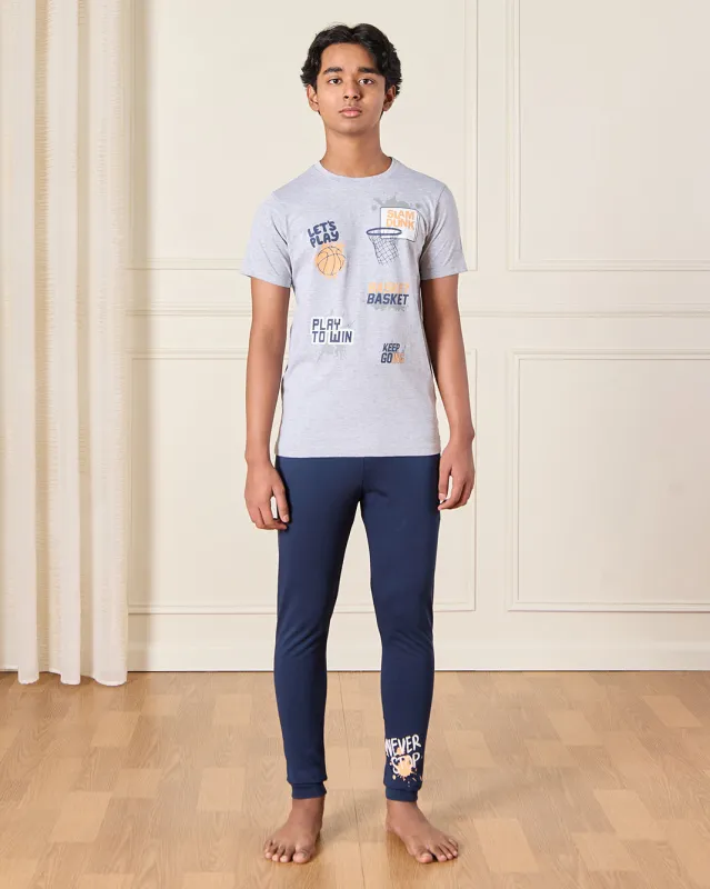 Senior Boys Grey And Blue Printed Pyjama Set (2 Piece) sold by Redtag