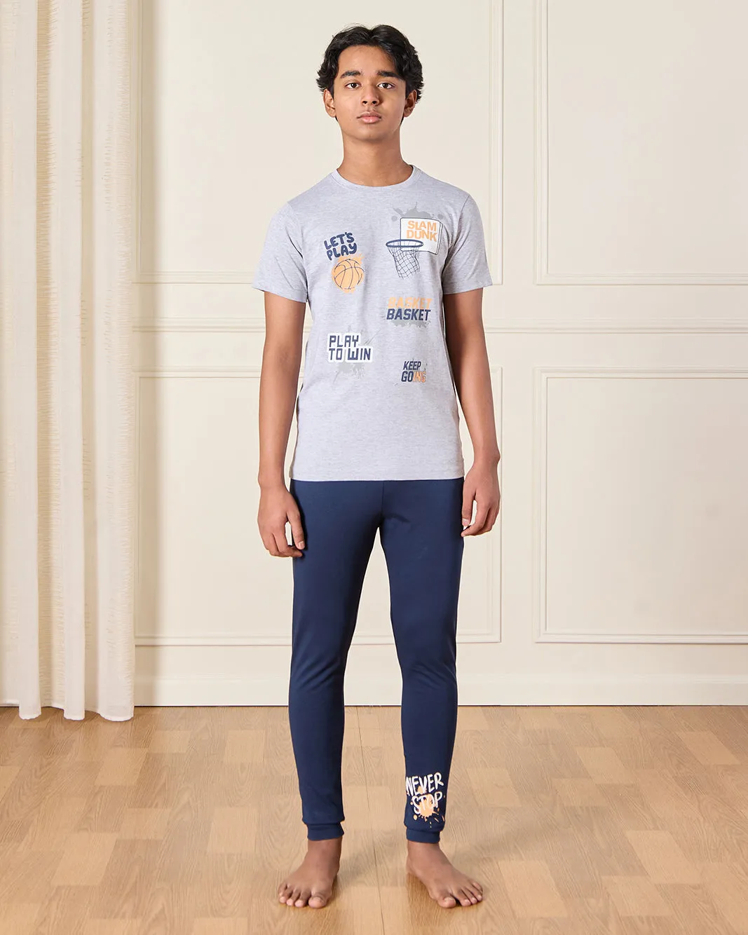 Senior Boys Grey And Blue Printed Pyjama Set (2 Piece) sold by Redtag