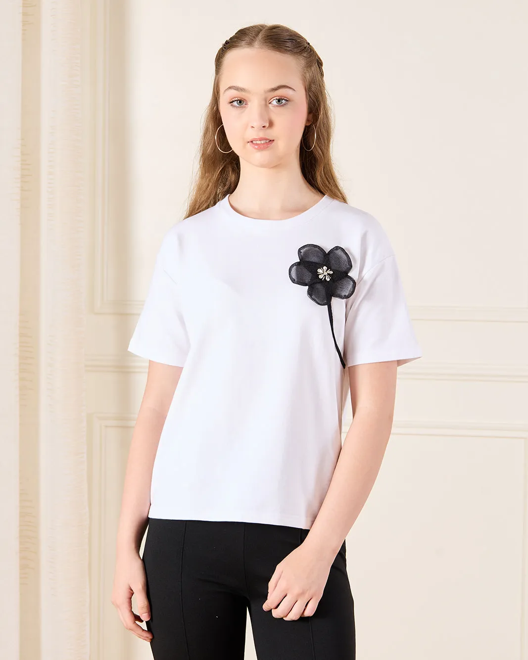 Senior Girls White Embellished T-shirt sold by Redtag