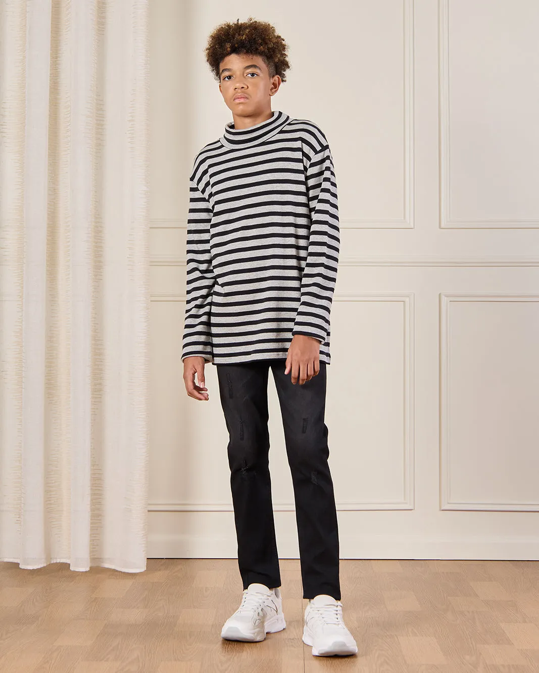 Senior Boys Black And Grey Striped T-Shirt sold by Redtag product image thumbnail 2