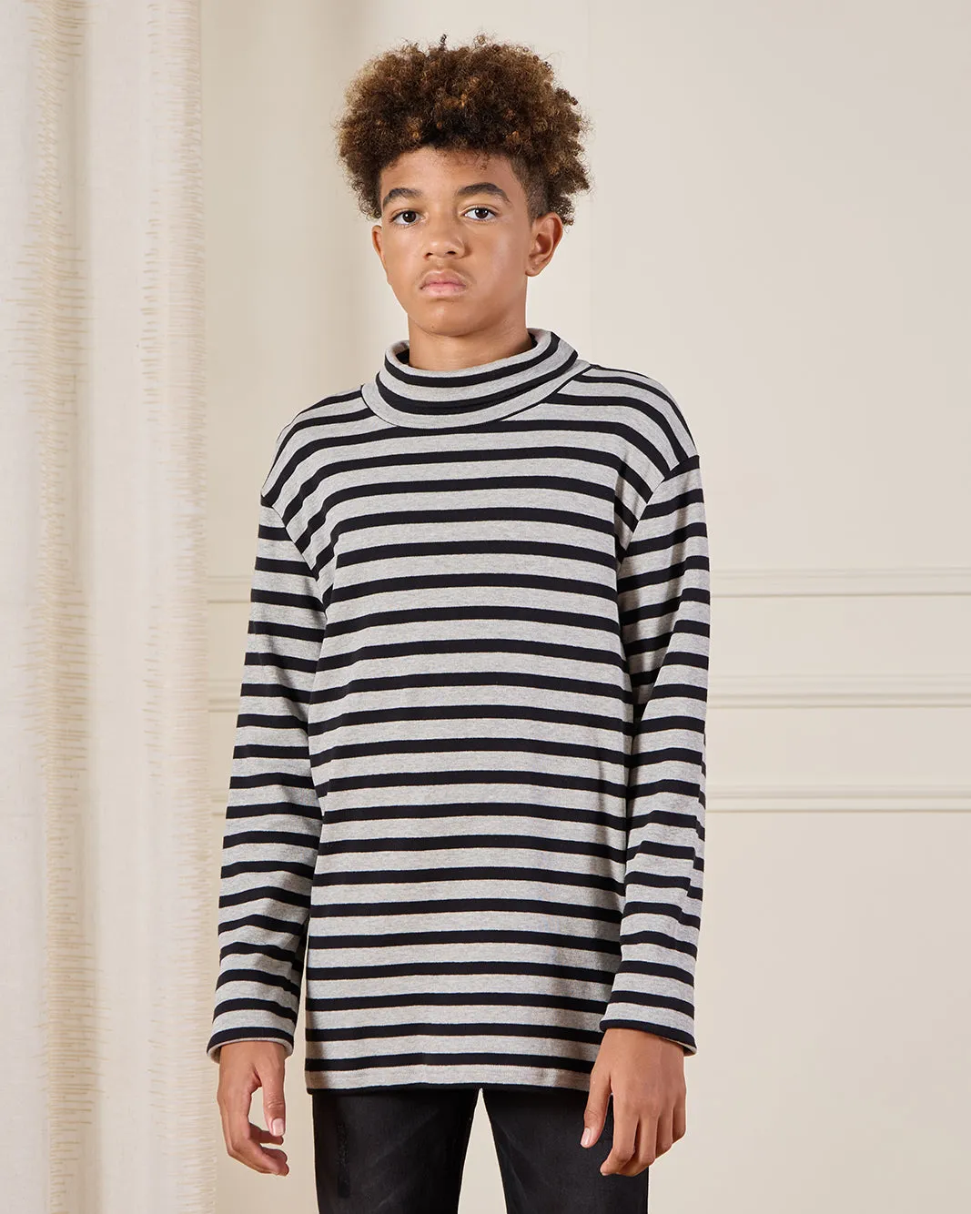 Senior Boys Black And Grey Striped T-Shirt sold by Redtag