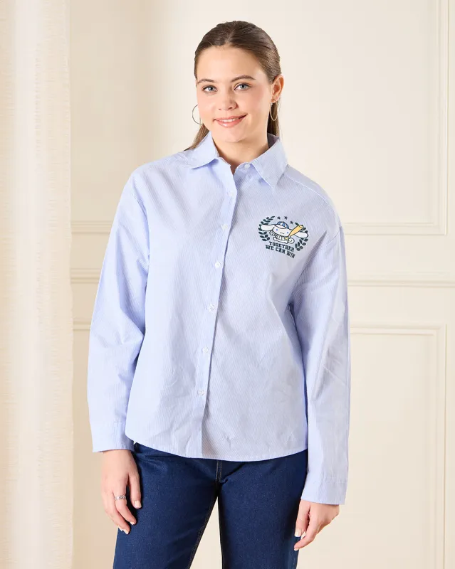 Senior Girls Blue Embroidered Shirt sold by Redtag