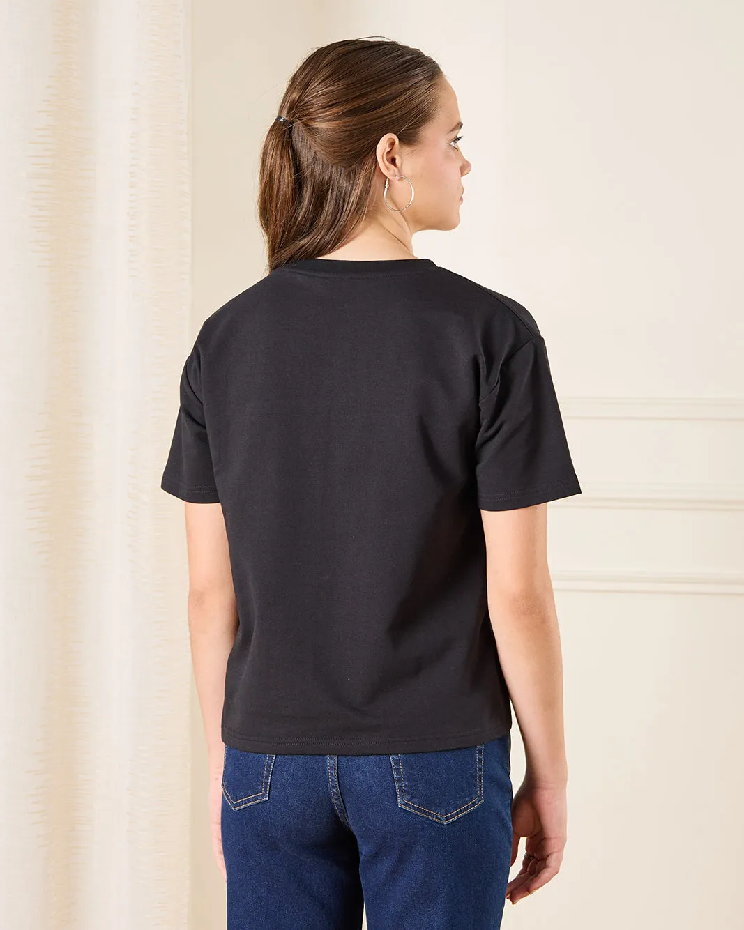 Senior Girls Black Printed T-shirt sold by Redtag product image thumbnail 3