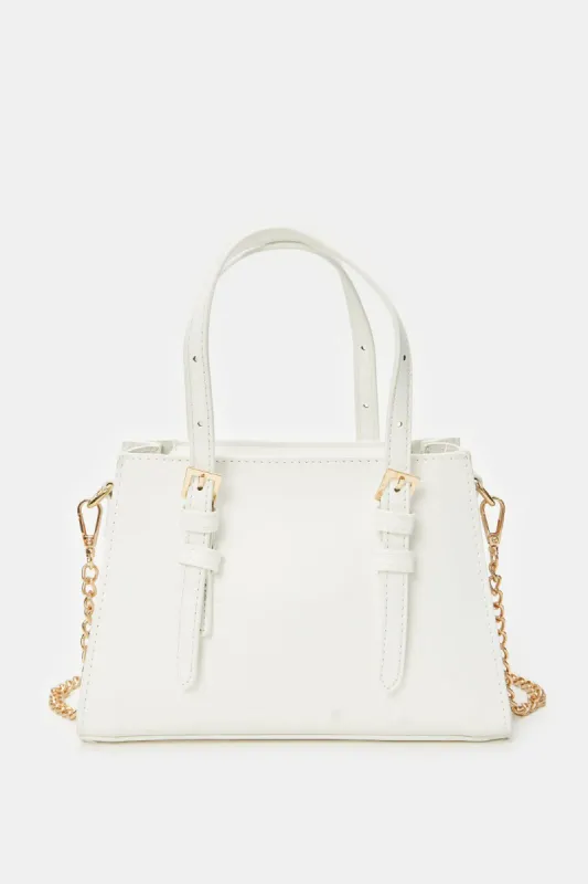 Women White Solid Tote Bag sold by Redtag