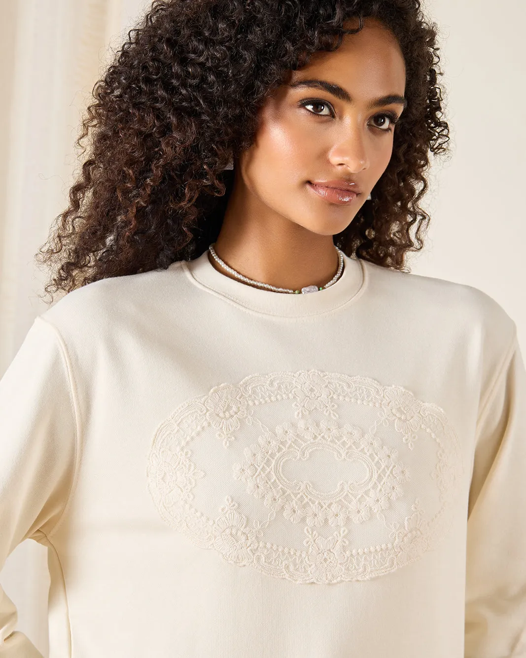 Women Ivory Placement Patch Detailed Sweatshirt sold by Redtag product image thumbnail 4