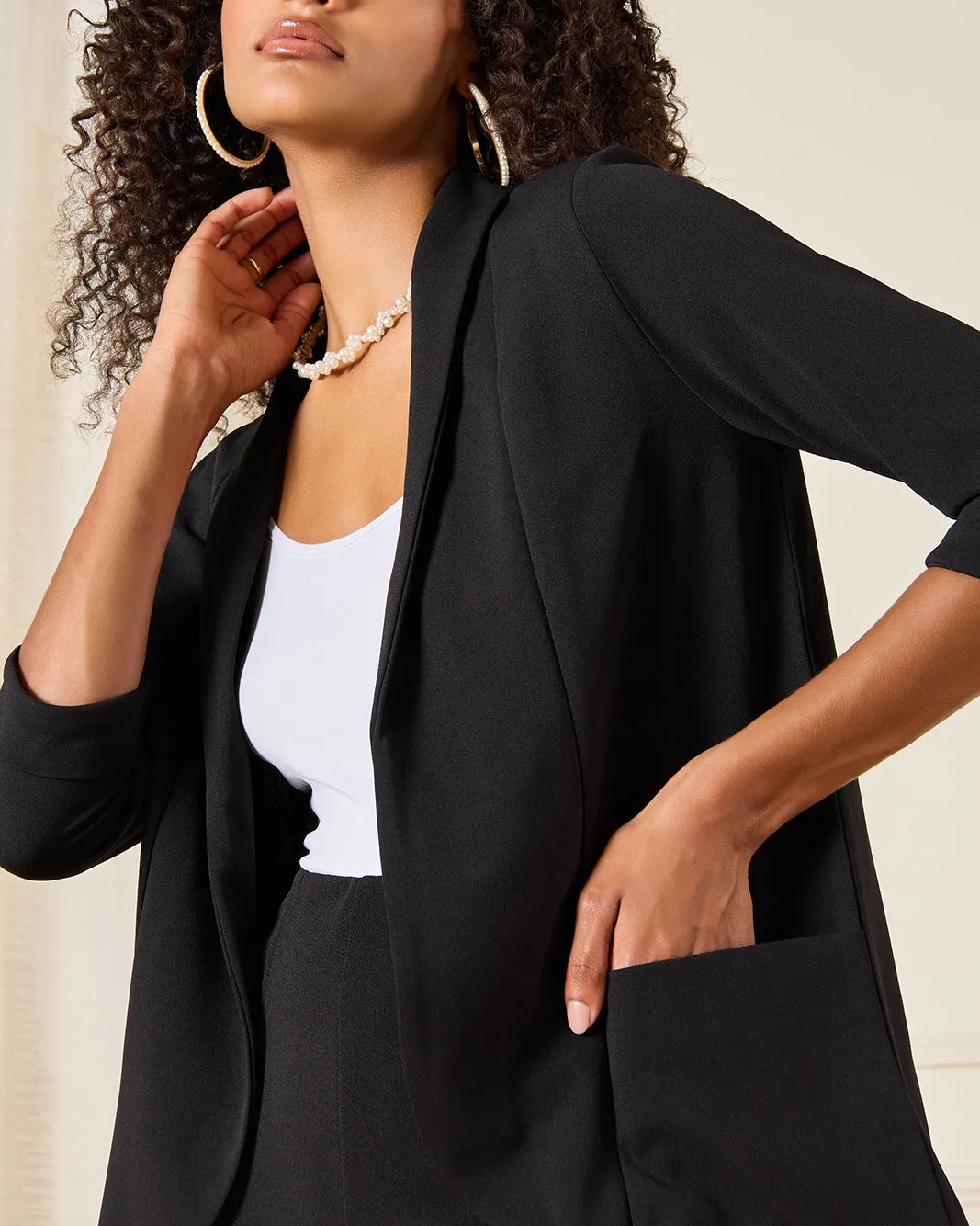 Women Black Rolled Sleeve Blazer sold by Redtag product image thumbnail 4