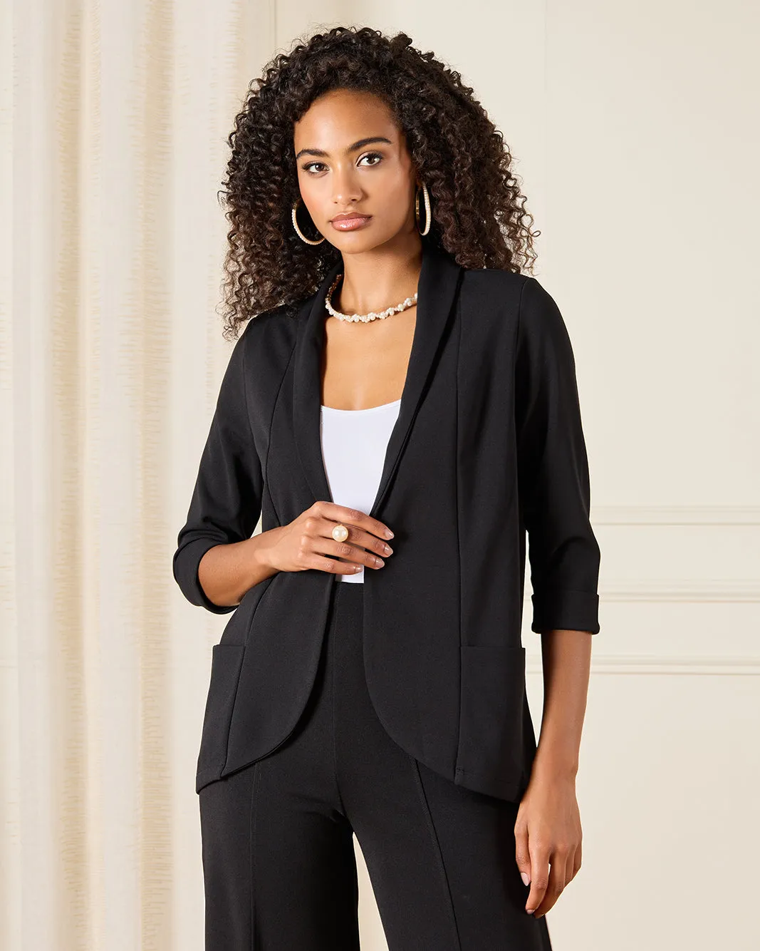 Women Black Rolled Sleeve Blazer sold by Redtag