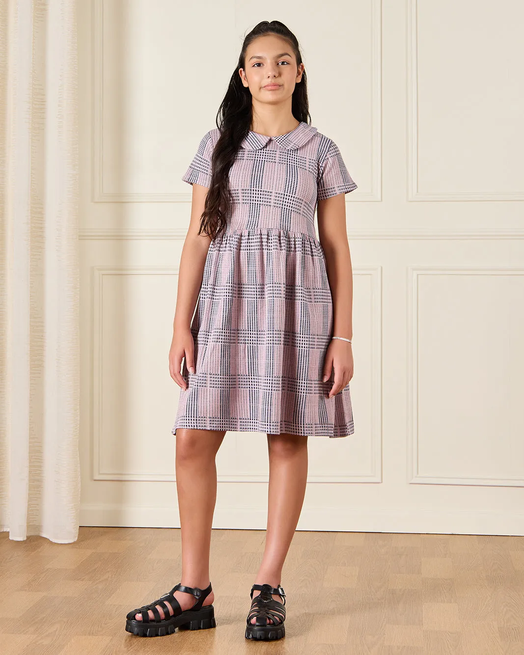 Senior Girls Pink Plaid Checkered Tiered Dress sold by Redtag product image thumbnail 2