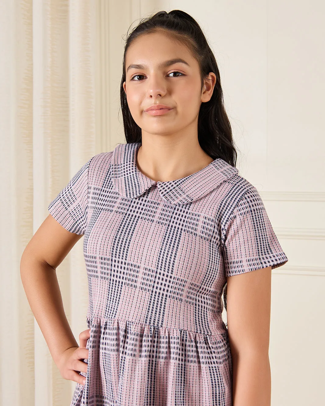 Senior Girls Pink Plaid Checkered Tiered Dress sold by Redtag product image thumbnail 4