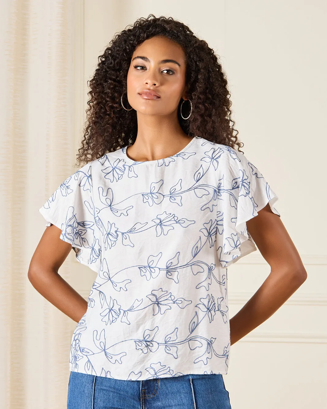 Women White Flutter Sleeve Blouse sold by Redtag