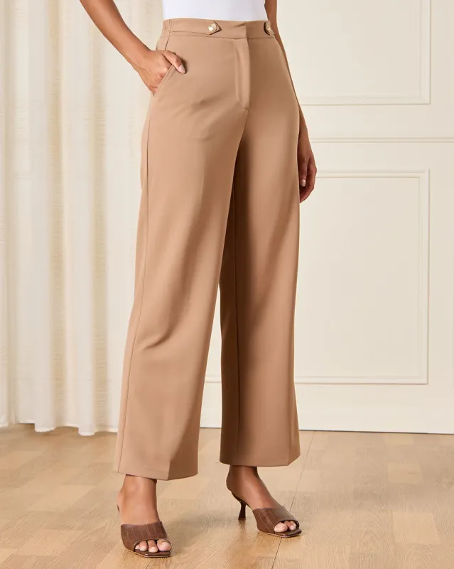 Women Brown Button Detailed Wide Leg Trousers sold by Redtag