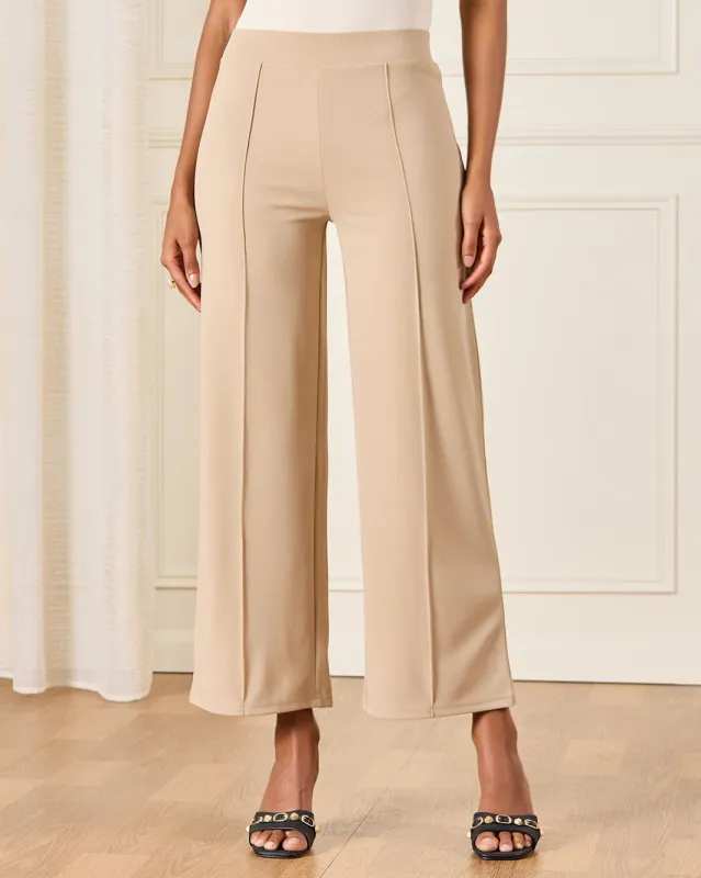 Women Ivory Pin Tuck Detailed Wide Leg Trousers sold by Redtag
