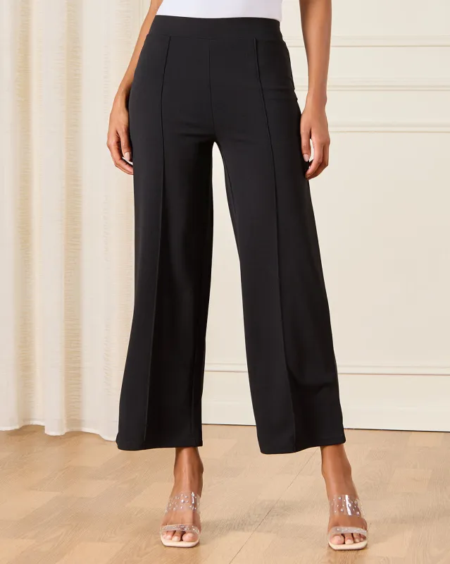 Women Black Pin Tuck Detailed Wide Leg Trousers sold by Redtag