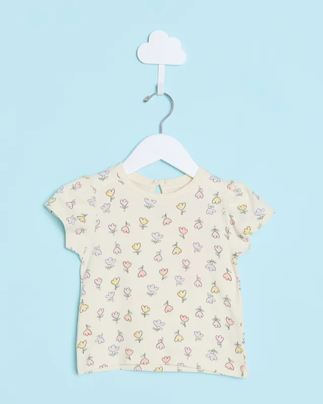 Infant Girls Cream All Over Print T-Shirt sold by Redtag