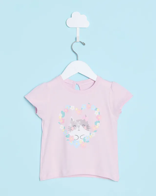 Infant Girls Lilac Placement Print T-Shirt sold by Redtag