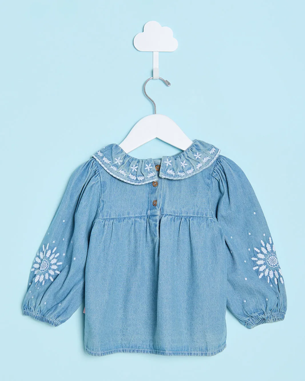 Infant Girls Blue Denim Blouse With Embroidery sold by Redtag product image thumbnail 4