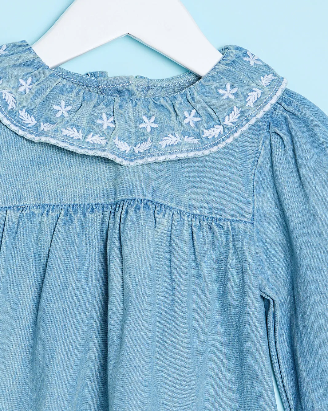 Infant Girls Blue Denim Blouse With Embroidery sold by Redtag product image thumbnail 2